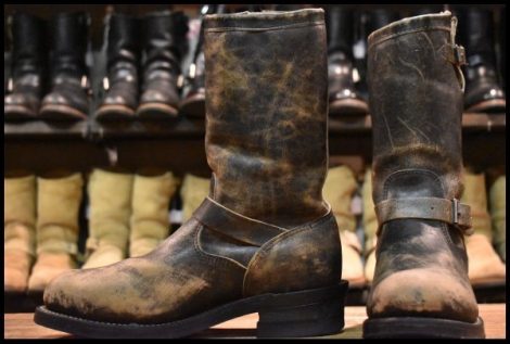 【9D 中古 PT83 黒タグ 94年】Chippewa チペワ 27866 エンジニア 黒 ブラック スチールトゥ プルオン ブーツ HOPESMORE