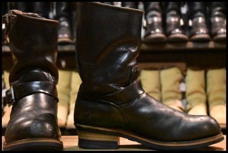【8D 中古 PT91プリント】レッドウィング 2268 エンジニア 黒 ブラッククローム スチールトゥ プルオン ブーツ redwing HOPESMORE