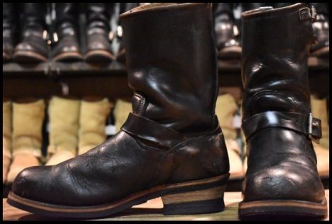 【8D 中古 PT91プリント】レッドウィング 2268 エンジニア 黒 ブラッククローム スチールトゥ プルオン ブーツ redwing HOPESMORE