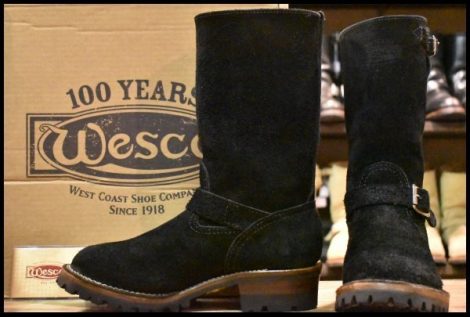 【8.5D 箱付 美品 23年】WESCO ウエスコ カスタムボス ブラックラフアウト 黒スエード ビブラム100 エンジニア ブーツ BOSS HOPESMORE