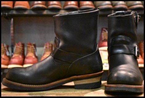 【8.5D 良品 10年】レッドウィング 2976 ショート エンジニア 黒 ブラッククローム スチールトゥ プルオン ブーツ redwing HOPESMORE