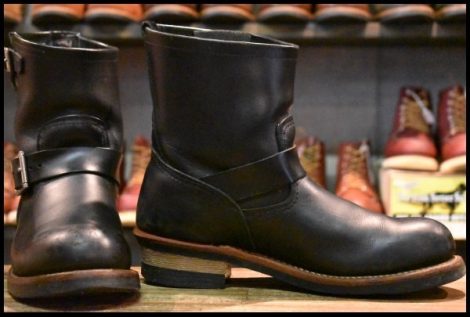 【8.5D 良品 10年】レッドウィング 2976 ショート エンジニア 黒 ブラッククローム スチールトゥ プルオン ブーツ redwing HOPESMORE