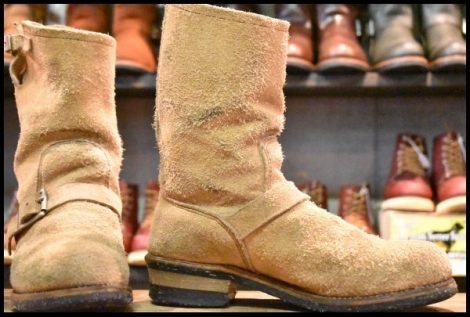 【8.5D 中古 PT83】レッドウィング 8268 スエード エンジニア タンラフアウト スチールトゥ ベージュ ブーツ redwing HOPESMORE