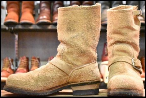 【8.5D 中古 PT83】レッドウィング 8268 スエード エンジニア タンラフアウト スチールトゥ ベージュ ブーツ redwing HOPESMORE