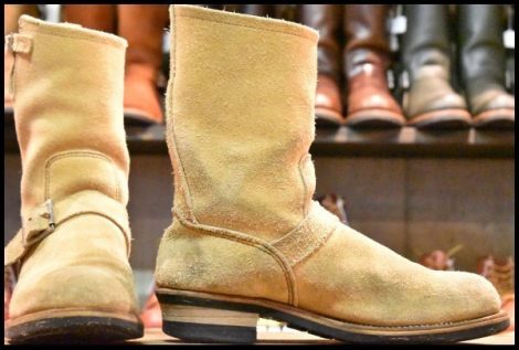 【9.5D 良品 PT91プリント】レッドウィング 8268 スエード エンジニア ラフアウト スチールトゥ ベージュ ブーツ redwing HOPESMORE