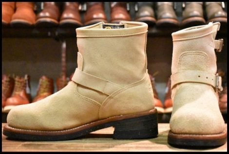 【7.5E 良品 黒タグ】Chippewa チペワ 1901M56 ショートエンジニア 7インチハイト サンドスエード ベージュ ブーツ HOPESMORE