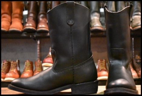 【9.5E 美品 07年】レッドウィング 8155 ペコス 黒 ブラッククローム ウエスタン プルオン ブーツ redwing pecos HOPESMORE