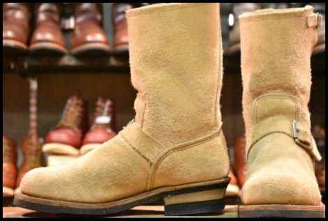 【8D 良品 PT91刺繍 97年】レッドウィング 8268 スエード エンジニア タン ラフアウト スチールトゥ ベージュ ブーツ redwing HOPESMORE