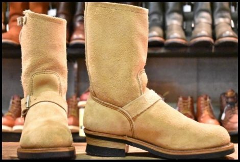 【7.5D 美品 PT91刺繍】レッドウィング 8268 スエード エンジニア タン ラフアウト スチールトゥ ベージュ ブーツ redwing HOPESMORE