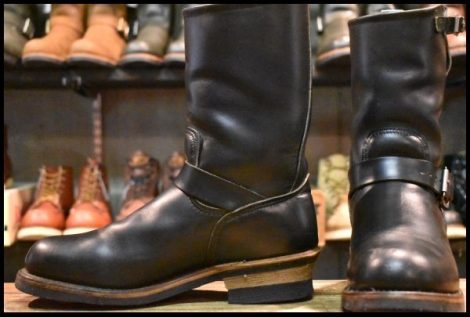 【8D 良品 PT91刺繍】レッドウィング 2268 エンジニア 黒 ブラッククローム スチールトゥ プルオン ブーツ redwing HOPESMORE