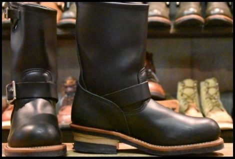 【6D 箱付 美品 13年】レッドウィング 2268 エンジニア 黒 ブラッククローム スチールトゥ プルオン ブーツ redwing HOPESMORE