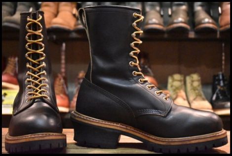 【9D 良品 PT91刺繍】レッドウィング 2218 ロガー 黒 ブラッククローム スチールトゥ 編み上げ ロング ブーツ redwing HOPESMORE