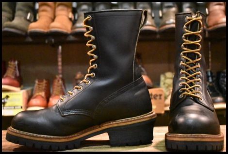 【9D 良品 PT91刺繍】レッドウィング 2218 ロガー 黒 ブラッククローム スチールトゥ 編み上げ ロング ブーツ redwing HOPESMORE