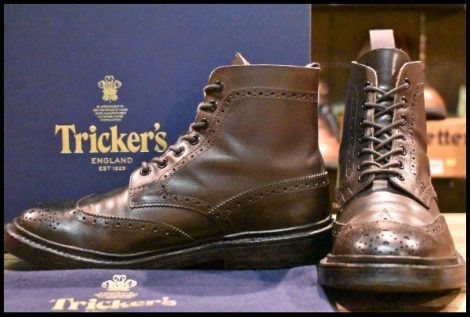 【UK5.5 箱付 美品】Tricker’s トリッカーズ S63415STOW カントリーブーツ エスプレッソバーニッシュ ウイングチップ HOPESMORE