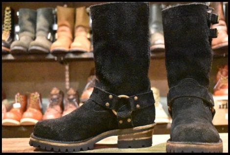 【8.5D 良品 18年】WESCO ウエスコ カスタムボス ハーネスボス ブラック ラフアウト 黒スエード ビブラム100 ブーツ HOPESMORE