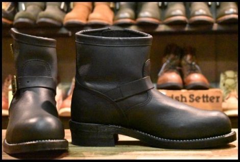 【10.5D 美品 白タグEH】Chippewa チペワ ショート エンジニア 27872 黒 ブラック スチールトゥ 7インチハイト 2976 ブーツ HOPESMORE