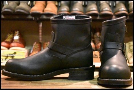 【10.5D 美品 白タグEH】Chippewa チペワ ショート エンジニア 27872 黒 ブラック スチールトゥ 7インチハイト 2976 ブーツ HOPESMORE