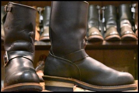 【6.5D 良品 PT99プリント 04年】レッドウィング 2268 エンジニア 黒 ブラッククローム スチールトゥ プルオン ブーツ redwing HOPESMORE