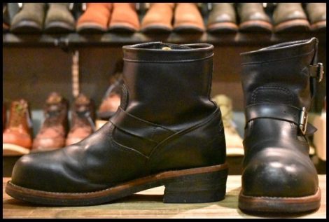 【9E 良品 黒タグ】Chippewa チペワ 1901M10 ショートエンジニア ブラック 黒 スチールトゥ ビブラム ブーツ HOPESMORE
