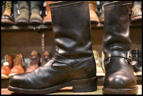 【8E 中古 黒タグ Cマーク PT83】Chippewa チペワ エンジニア 黒 ブラック スチールトゥ ビブラム ブーツ HOPESMORE