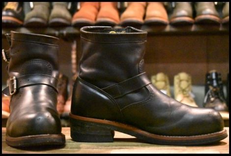 【9E 良品 黒タグ】Chippewa チペワ 1901M10 ショートエンジニア ブラック 黒 スチールトゥ ビブラム ブーツ HOPESMORE