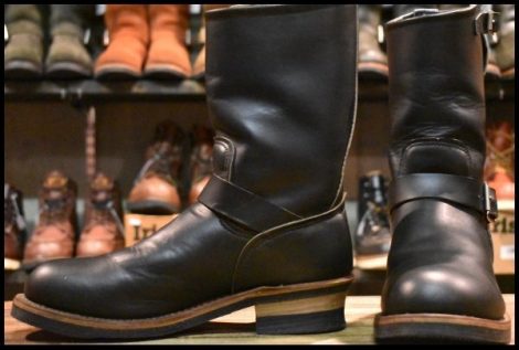 【9D 良品 PT91刺繍】レッドウィング 2268 エンジニア 黒 ブラッククローム スチールトゥ プルオン ブーツ redwing HOPESMORE