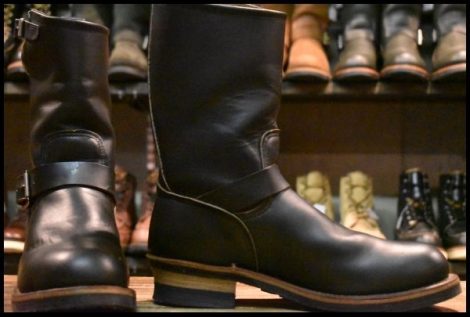 【9D 良品 PT91刺繍】レッドウィング 2268 エンジニア 黒 ブラッククローム スチールトゥ プルオン ブーツ redwing HOPESMORE