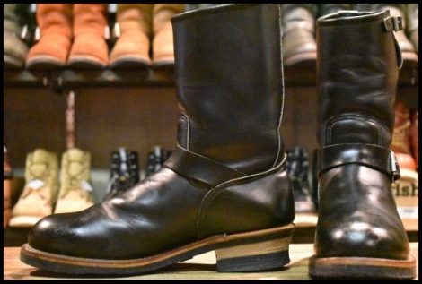 【9D 良品 PT91刺繍】レッドウィング 2268 エンジニア 黒 ブラッククローム スチールトゥ プルオン ブーツ redwing HOPESMORE