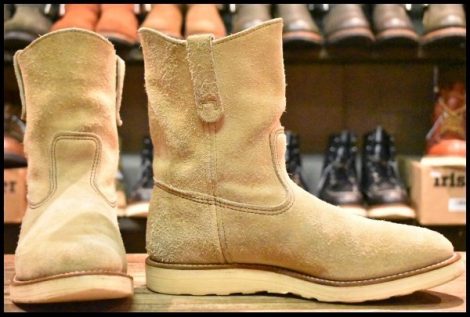 【9.5E 良品 羽タグ】レッドウィング 8168 スエード ペコス タン ラフアウト ベージュ クッションソール ブーツ redwing HOPESMORE