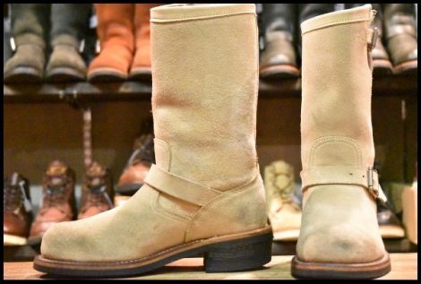 【5.5E 良品 白タグ】Chippewa チペワ エンジニア 91071 サンドスエード スチールトゥ ベージュ ラフアウト ビブラム ブーツ HOPESMORE