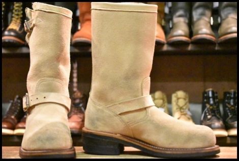 【5.5E 良品 白タグ】Chippewa チペワ エンジニア 91071 サンドスエード スチールトゥ ベージュ ラフアウト ビブラム ブーツ HOPESMORE