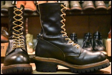 【7D 良品 PT91刺繍】レッドウィング 2218 ロガー 黒 ブラッククローム スチールトゥ 編み上げ ロング ブーツ redwing HOPESMORE