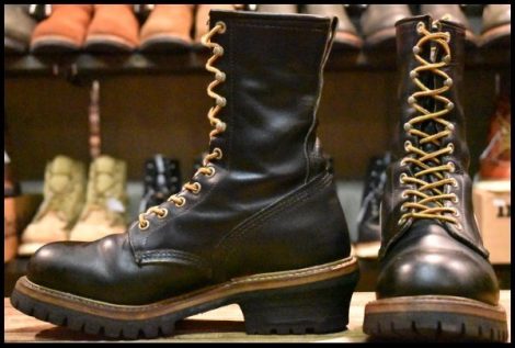 【7D 良品 PT91刺繍】レッドウィング 2218 ロガー 黒 ブラッククローム スチールトゥ 編み上げ ロング ブーツ redwing HOPESMORE