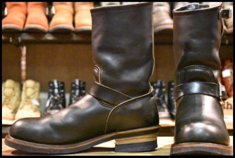 【8D 良品 PT91刺繍】レッドウィング 2268 エンジニア 黒 ブラッククローム スチールトゥ プルオン ブーツ redwing HOPESMORE