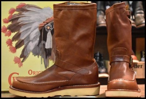 【8.5E 箱付 未使用 黒タグ】Chippewa チペワ 97877 エンジニア ブラウン タンレネゲード ビブラム4014 11インチ ブーツ HOPESMORE