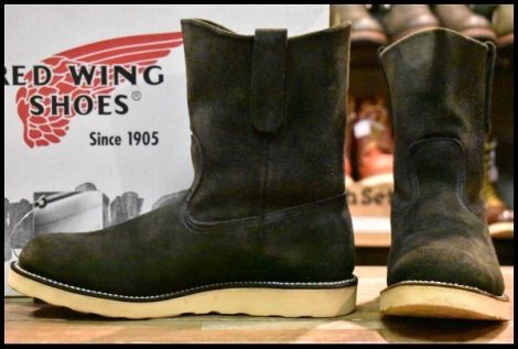 【9E 箱付 良品 09年】レッドウィング 8177 黒スエード ペコス ブラック ラフアウト プルオン ブーツ redwing pecos HOPESMORE