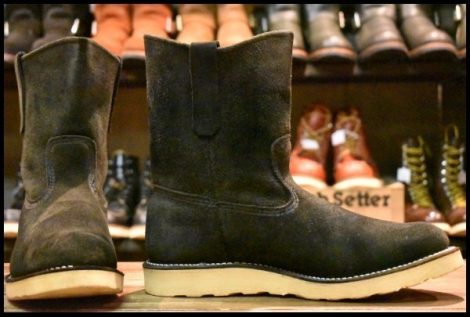 【9E 箱付 良品 09年】レッドウィング 8177 黒スエード ペコス ブラック ラフアウト プルオン ブーツ redwing pecos HOPESMORE