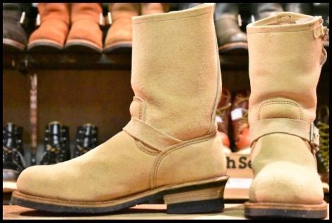 【9D 良品 PT99プリント 旧シルエット 04年】レッドウィング 8268 スエード エンジニア スチールトゥ ベージュ ブーツ redwing HOPESMORE