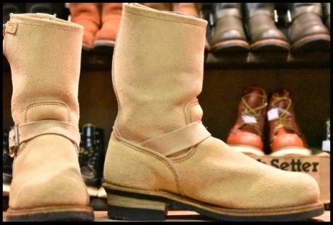 【9D 良品 PT99プリント 旧シルエット 04年】レッドウィング 8268 スエード エンジニア スチールトゥ ベージュ ブーツ redwing HOPESMORE