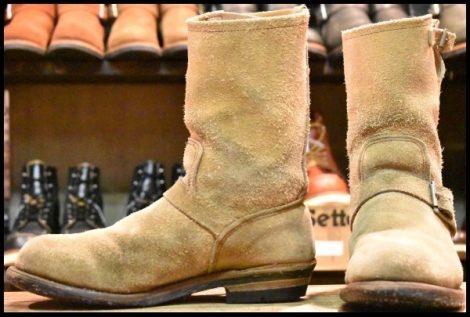 【8D 中古 PT83】レッドウィング 8268 スエード エンジニア タンラフアウト スチールトゥ ベージュ ブーツ redwing HOPESMORE
