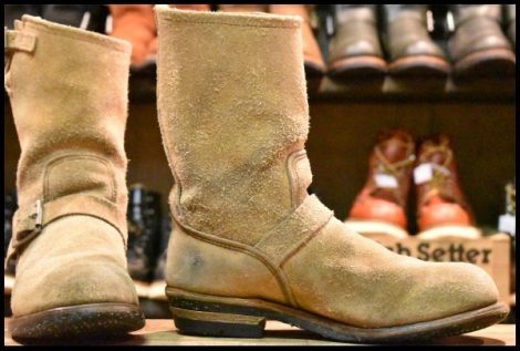 【8D 中古 PT83】レッドウィング 8268 スエード エンジニア タンラフアウト スチールトゥ ベージュ ブーツ redwing HOPESMORE