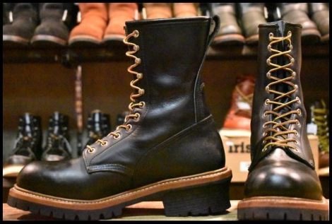 【9D 美品 11年】レッドウィング 8210 ロガー 黒 ブラッククローム スチールトゥ ビブラム レースアップ ブーツ redwing HOPESMORE
