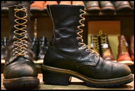 【9.5D 良品 PT91刺繍】レッドウィング 2218 ロガー 黒 ブラック スチールトゥ 編み上げ ブーツ redwing HOPESMORE