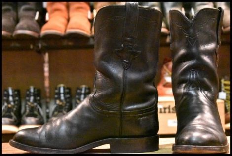【8E 良品】Lucchese ルケーシー ウエスタンブーツ L0407 ブラック 黒 プルオン ローパー リオス ブーツ HOPESMORE