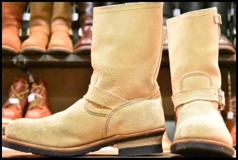 【9.5D 良品 10年】レッドウィング 8268 スエード エンジニア ラフアウト スチールトゥ ベージュ ブーツ redwing HOPESMORE