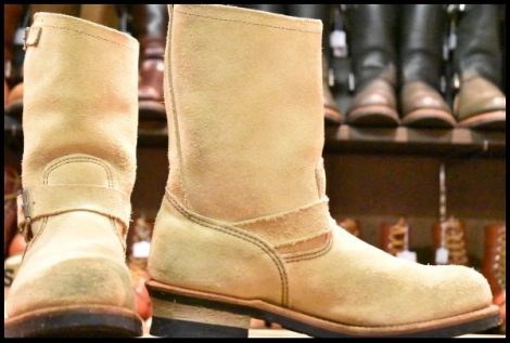 【9.5D 良品 10年】レッドウィング 8268 スエード エンジニア ラフアウト スチールトゥ ベージュ ブーツ redwing HOPESMORE