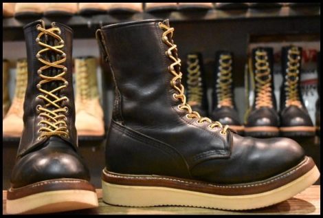 【8D 良品 PT91刺繍 カスタム】レッドウィング 2218 ロガー 黒 ブラッククローム スチールトゥ 編み上げ ロング ブーツ redwing HOPESMORE
