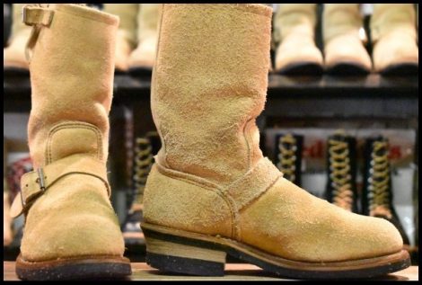 【5.5D 良品 PT91刺繍】レッドウィング 8268 スエード エンジニア タン ラフアウト スチールトゥ ベージュ ブーツ redwing HOPESMORE