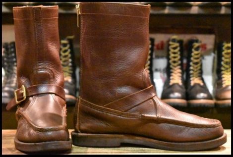 【8E 中古 白タグ】RUSSELL MOCCASIN ラッセルモカシン ゼファーブーツ ブラウン 茶 ビブラム バックジップ ブーツ HOPESMORE