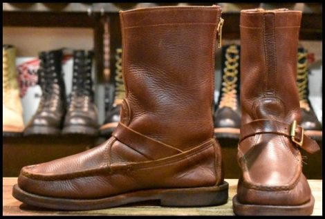 【8E 中古 白タグ】RUSSELL MOCCASIN ラッセルモカシン ゼファーブーツ ブラウン 茶 ビブラム バックジップ ブーツ HOPESMORE